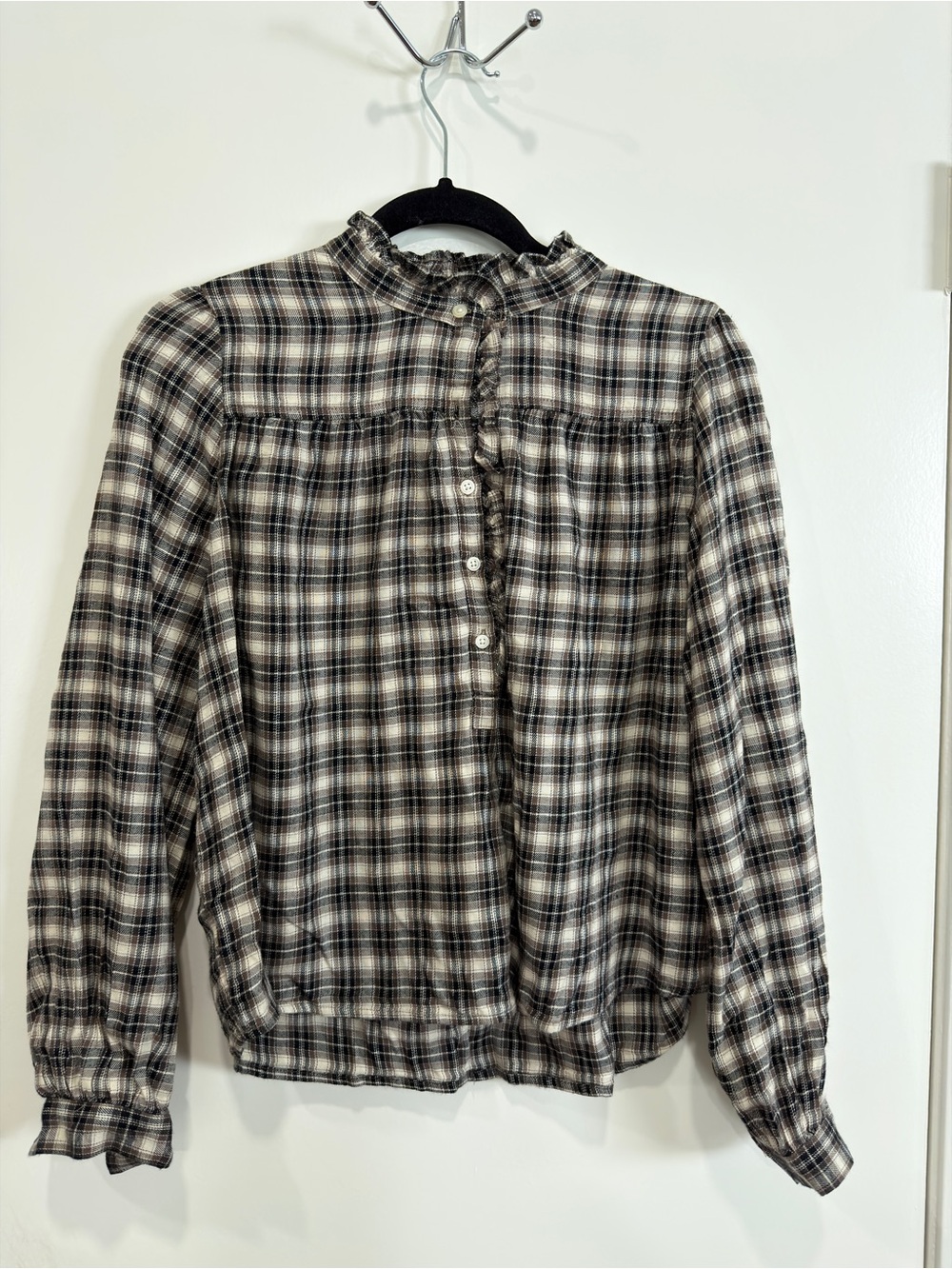 Gap Plaid Ruffle Peasant Blouse